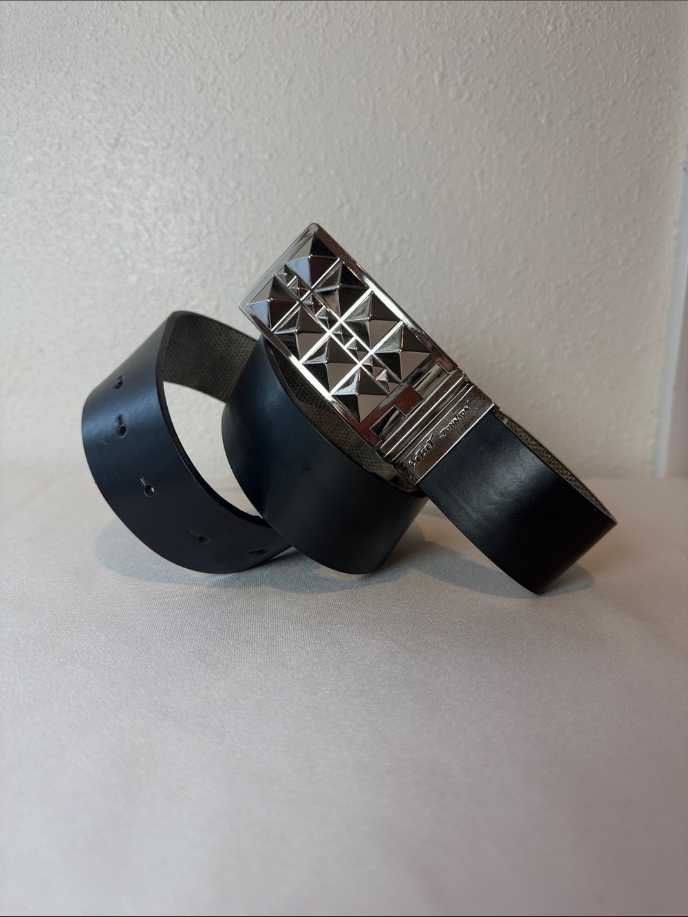 Woman’s Betsy Johnson Leather Belt with Silver Pyramid Buckle